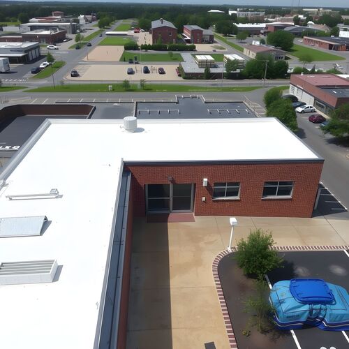 PVC roof coating on a commercial building