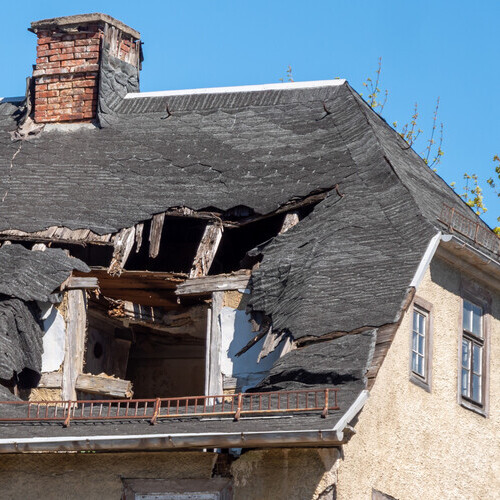 Panorama roof after a storm damage thunderstorm
